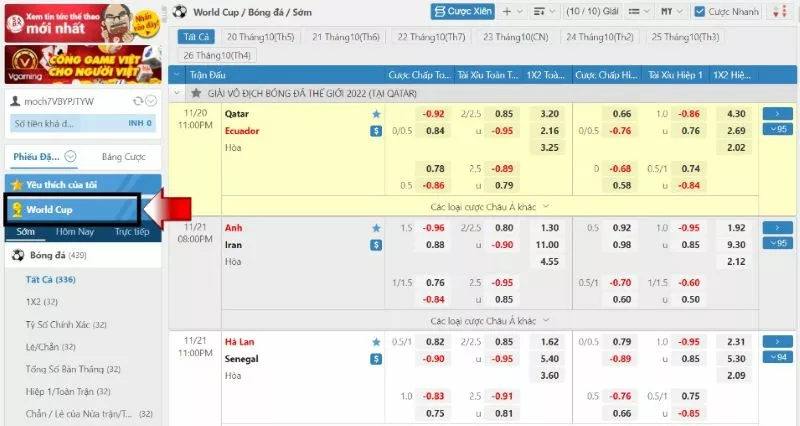 hướng dẫn cá cược world cup fun88 dành cho tân thủ 2 tiến hành đặt cược bóng đá world cup fun88