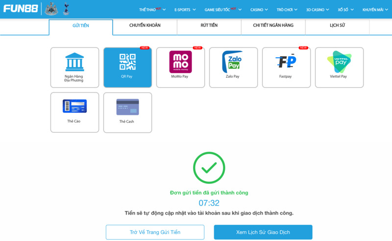 kiểm tra lịch sử giao dịch nạp tiền fun88