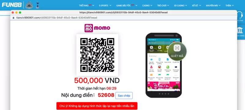 quét mã chuyển tiền fun88 qua ví điện tử
