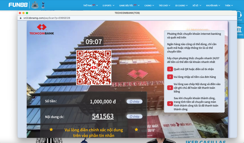 quét mã chuyển tiền fun88