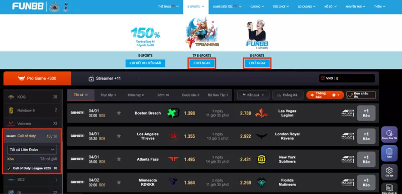 chọn sảnh cá cược call of duty fun88