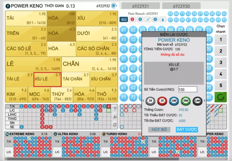 cược xiên tài/ xỉu, lẻ /chẵn keno fun88