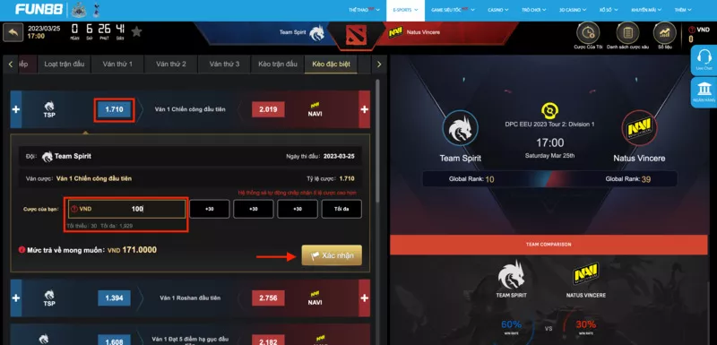 tiến hành đặt cược dota 2 fun88