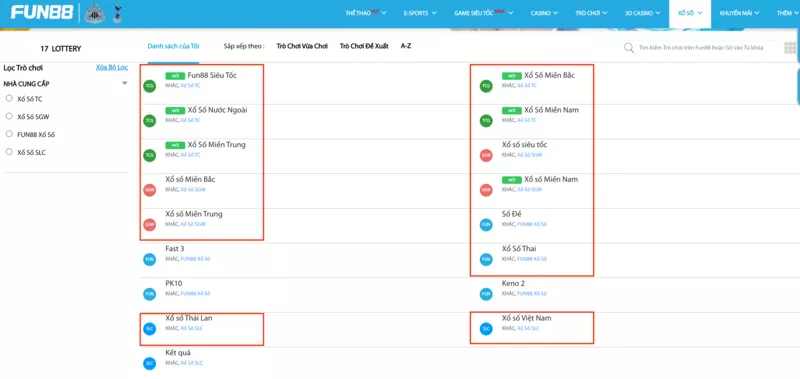 chọn game xổ số fun88