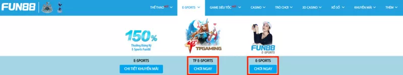 chọn sảnh chơi fun88 esport