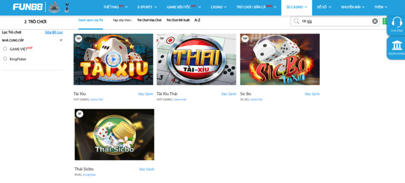 chọn trò chơi tài xỉu fun88