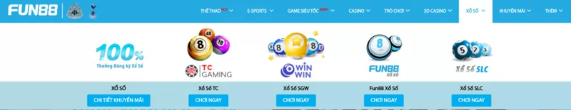 các sảnh chơi xổ số fun88