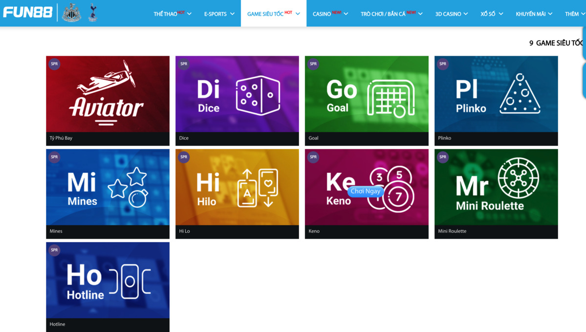 chọn game siêu tốc fun88