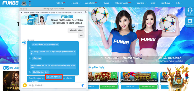 chat live với tổng đài fun88