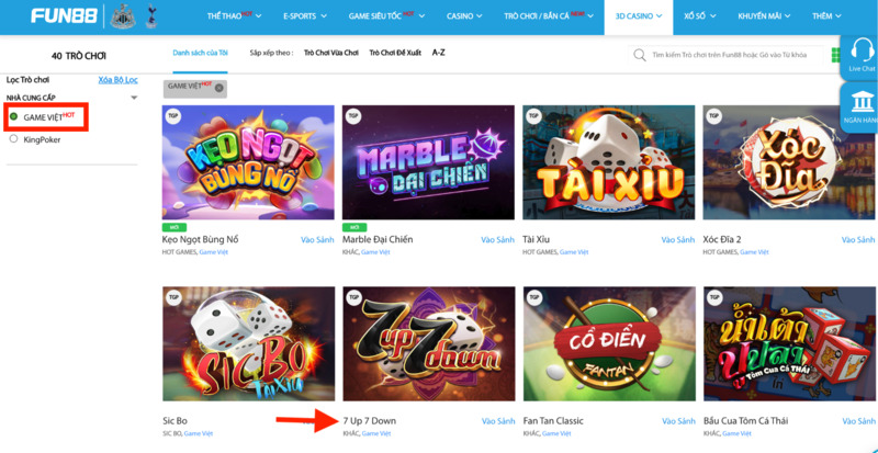 chọn game 7 up 7 down fun88