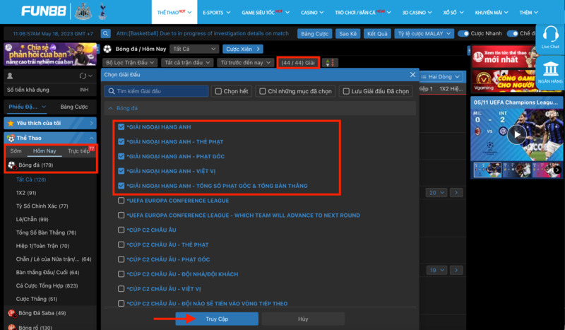 chọn giải đấu ngoại hạng anh fun88