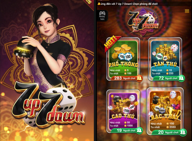 chọn phòng chơi 7 up 7 down fun88