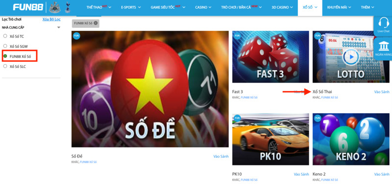 chon san pham lotto fun88