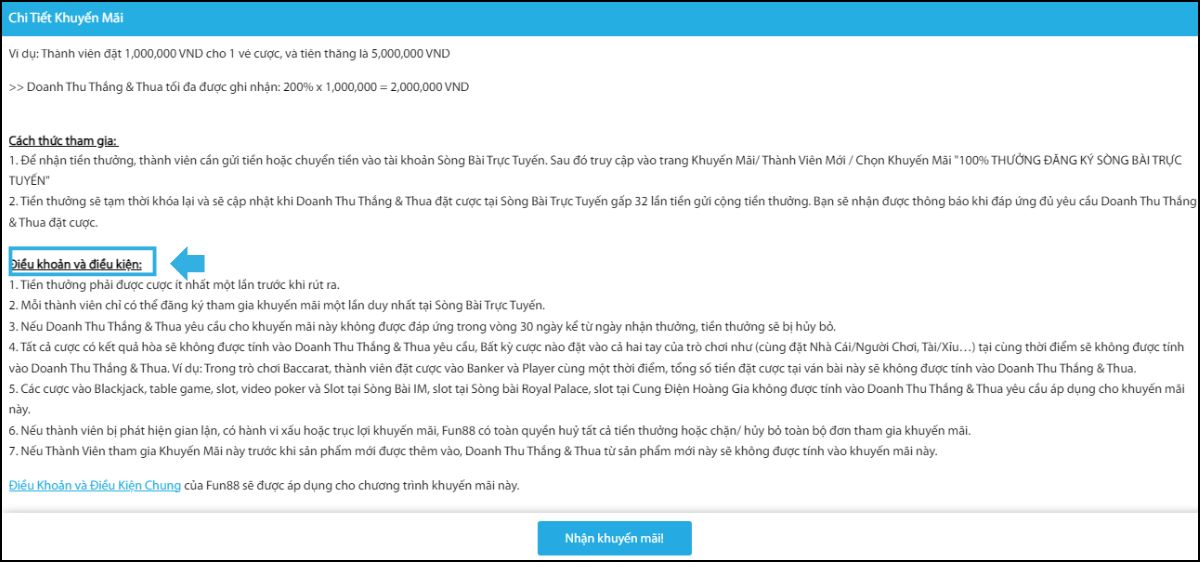 đọc kỹ về điều khoản và điều kiện nhận khuyến mãi fun88 trước khi rút tiền
