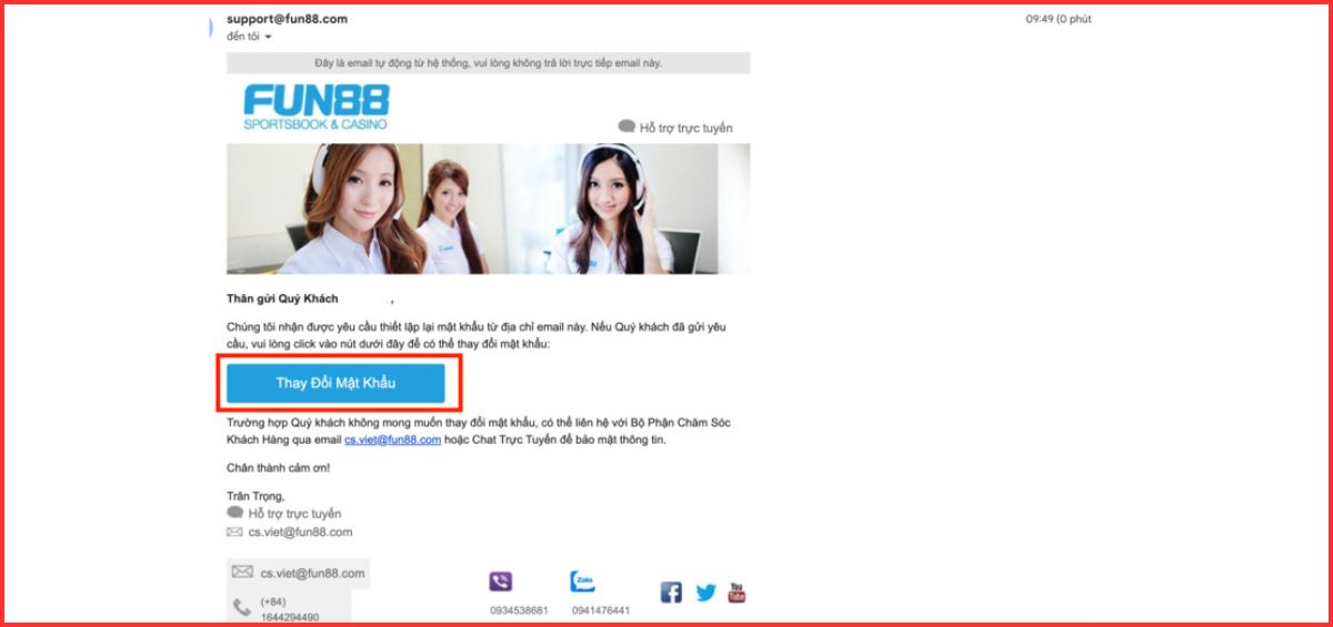 fun88 gửi email thay đổi mật khẩu