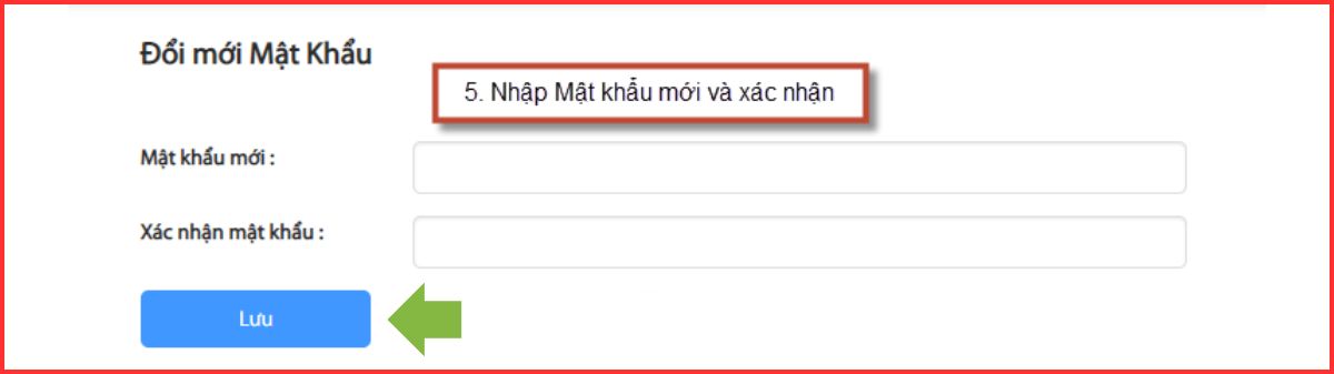 thực hiện thay đổi mật khẩu mới