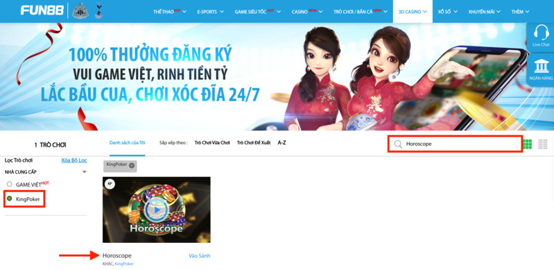 hướng dẫn chơi horoscope fun88 hiệu quả nhất 2023 2 chọn sảnh chơi horoscope fun88