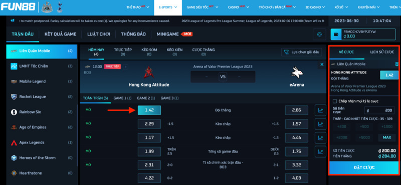 đặt cược fun88 liên quân