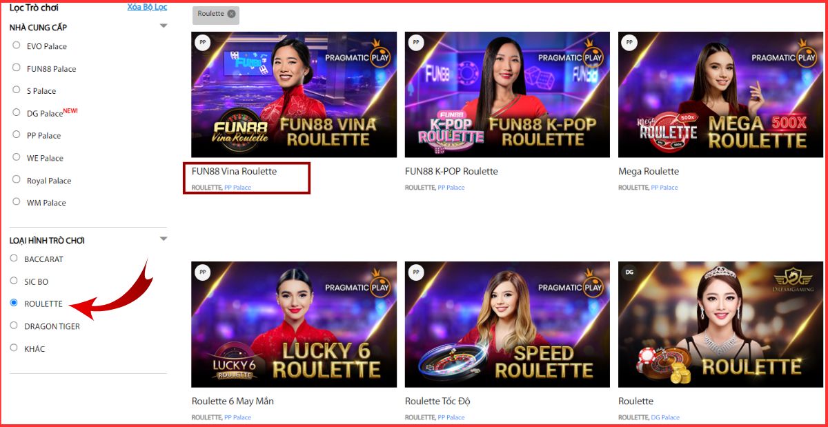 chọn bàn chơi roulette fun88 trực tuyến