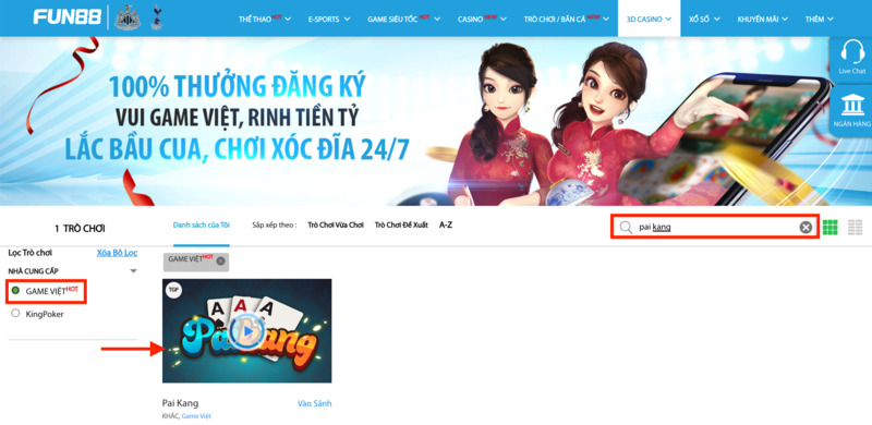 chọn game bài pai kang fun88