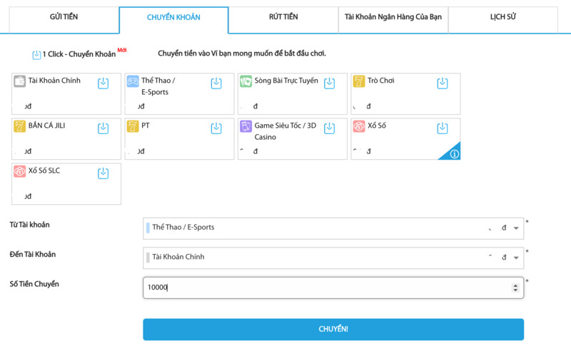 chuyển quỹ fun88 từ tài khoản game về tài khoản chính