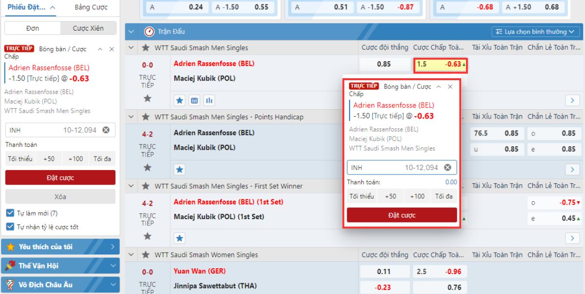 nhập số tiền muốn cược vào phiếu cược