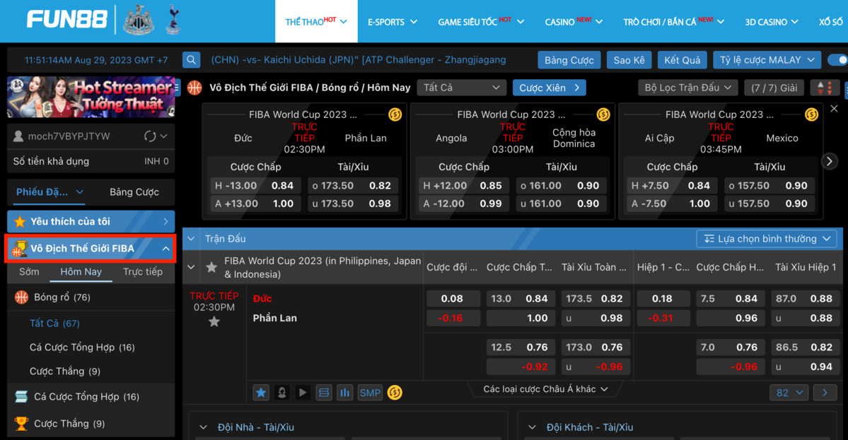 cá cược fiba world cup: hướng dẫn chi tiết tại fun88 3 chọn giải đấu fiba và trận đấu muốn chơi