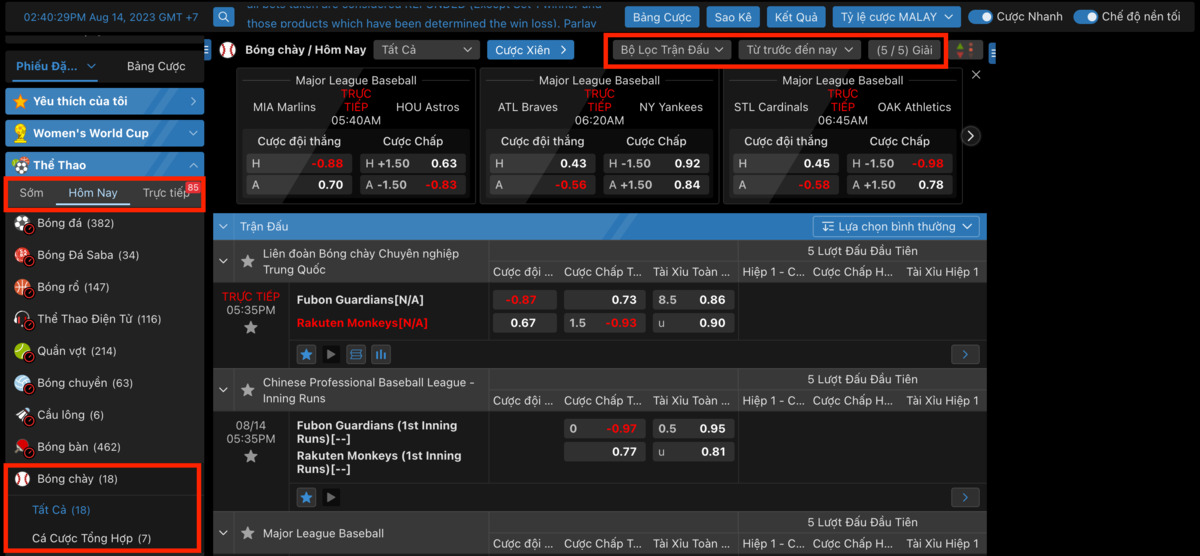 hướng dẫn chi tiết cá cược bóng chày fun88 cho người mới 2 chọn giải đấu và trận đấu cược bóng chày fun88