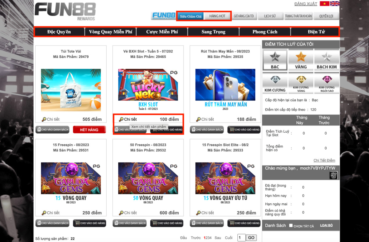 chọn giải thưởng fun88 muốn đổi