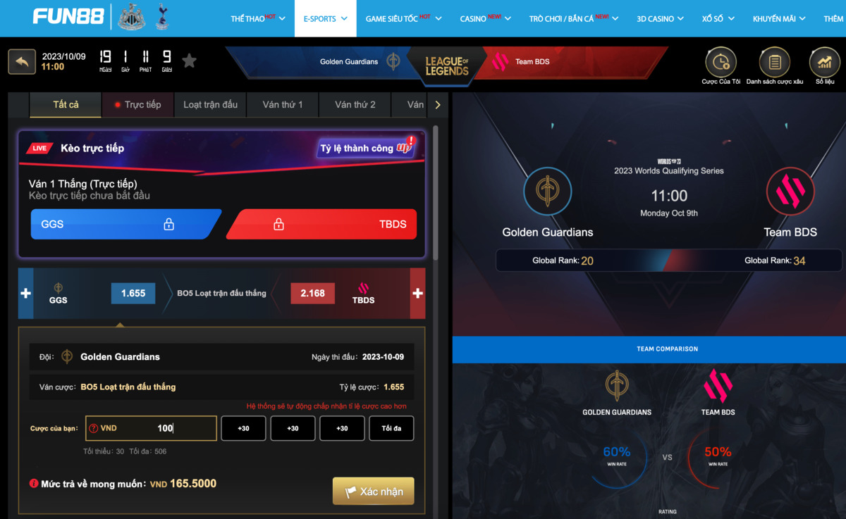 đặt cược vào trận đấu lol worlds fun88