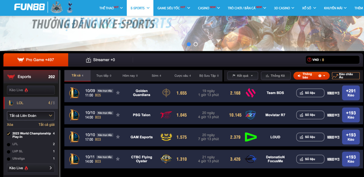 đi đến các sảnh chơi esports và chọn trận đấu