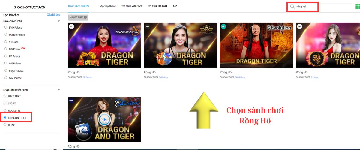 chọn sảnh để chơi rồng hổ fun88
