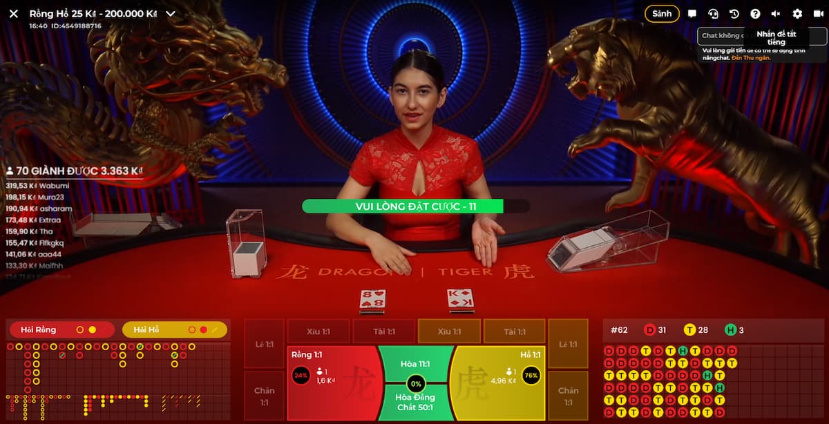 giao diện bàn chơi rồng hổ tại fun88