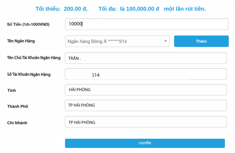 thực hiện lệnh rút tiền fun88