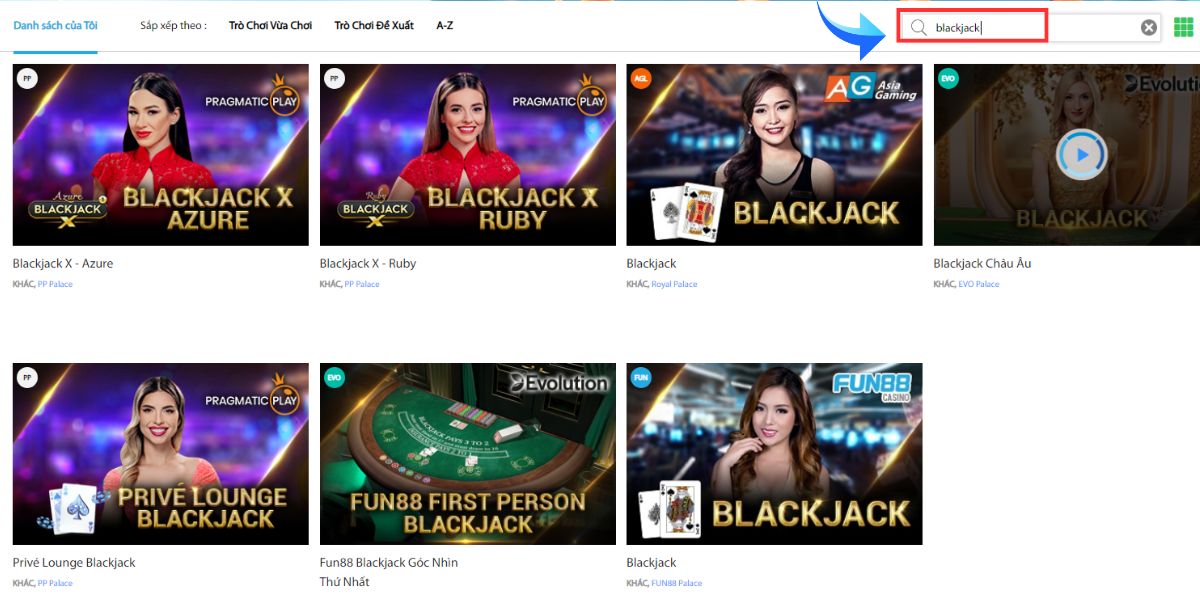 tìm kiếm nhanh bàn chơi blackjack fun88
