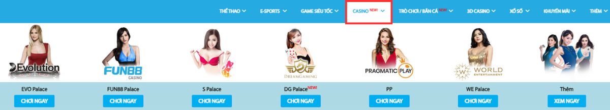 truy cập casino fun88 để chọn sảnh chơi