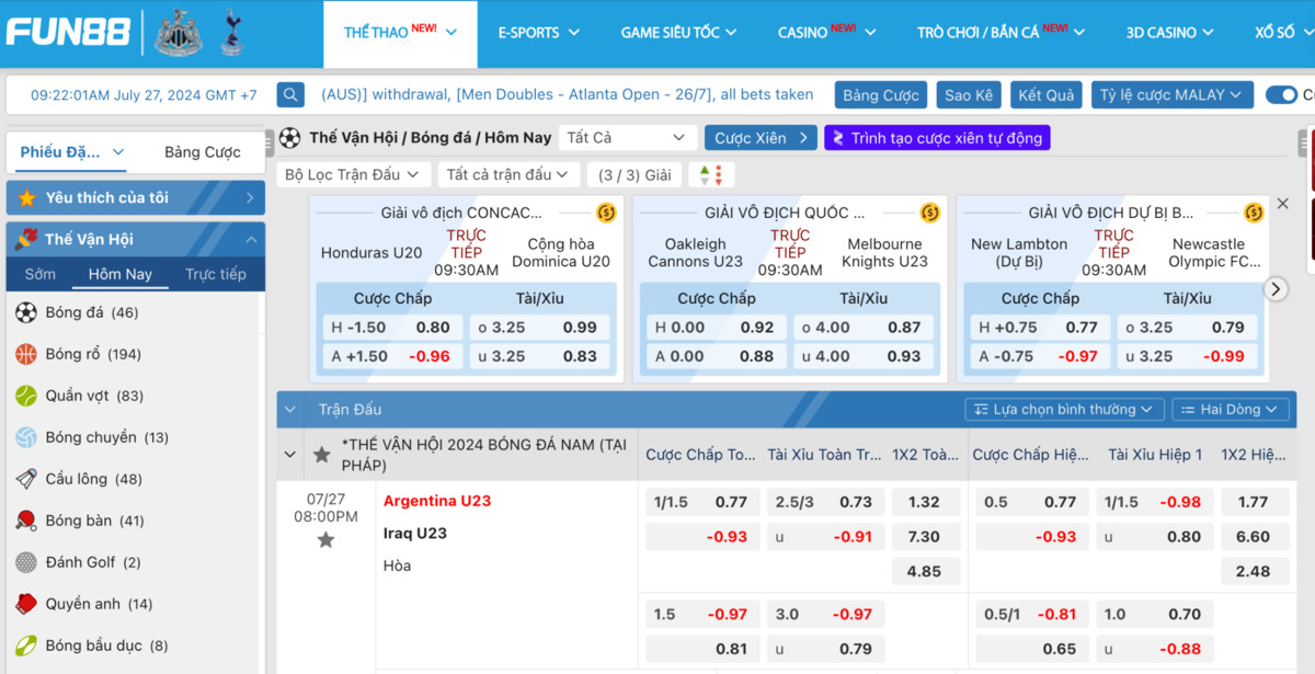 chọn sảnh cá cược olympics fun88